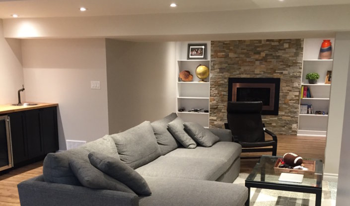 Basement Family Room with Gas Fireplace
